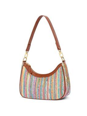 Rainbow Woven Hobo Shoulder Bag Colorful Straw Purse Boho Underarm Handbag